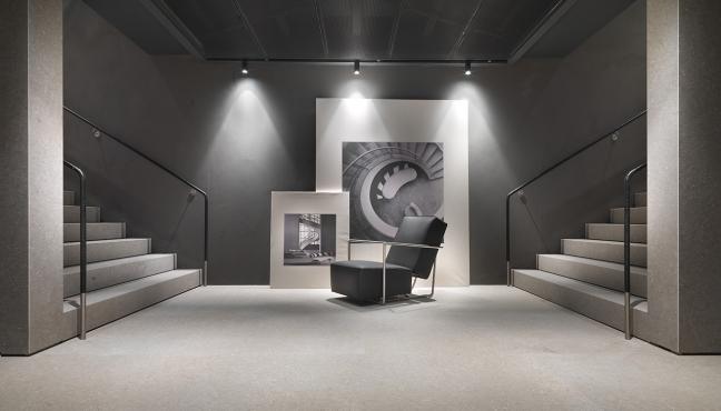 The interior of the Flexform exhibition space at the Salone del Mobile 2023