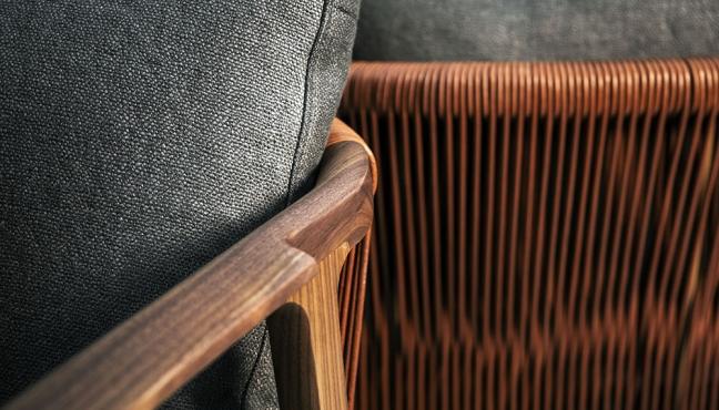 Two armchair backrests made with woven leather